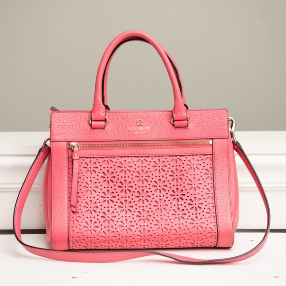 Kate Spade New York Handbags - Kate Spade Purse Flamingo Pink Leather Crossbody Bag Laser Cut Flower BarbieCore